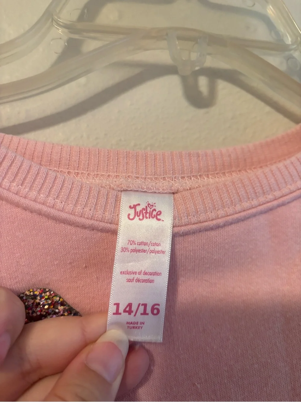 Girls' Pink Flamingo Crewneck size 14/16 sequins glitter justice winter fall